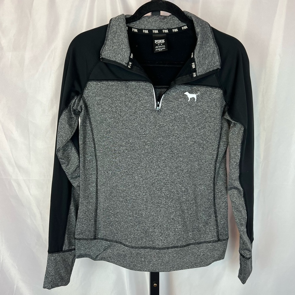 PINK Victoria's Secret black and Gray Quarter Zip, size Medium